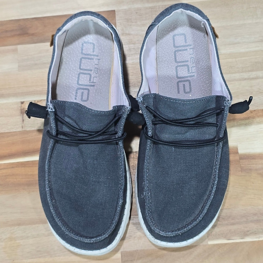 Hey Dude Wendy Chambray Off Black Loafers Shoes Women's Size 8 Comfort Slip On - Picture 10 of 16